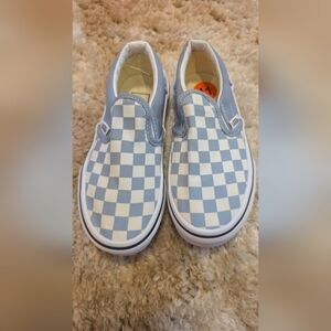 Vans Blue and White Checkerboard Slip-On Sneakers